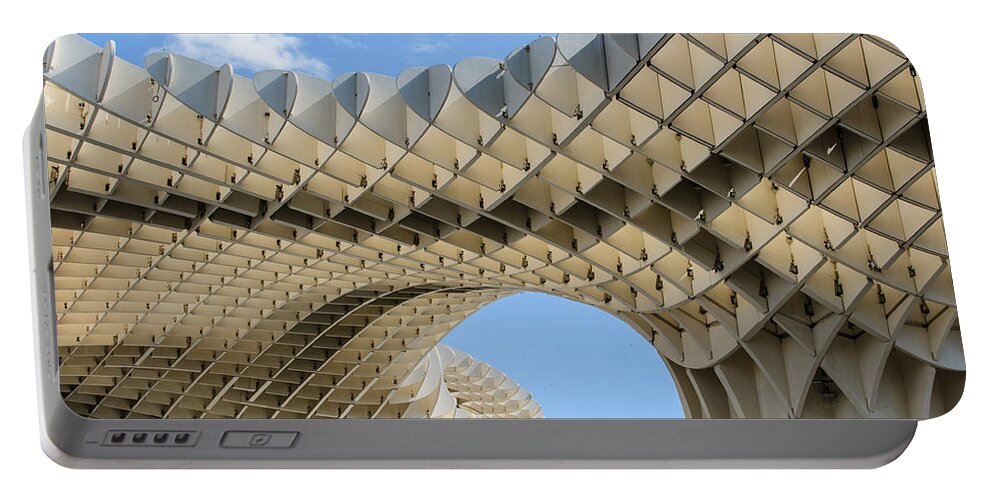 City Scenes Portable Battery Charger featuring the photograph Lines and Curves - Seville street scene by AM FineArtPrints