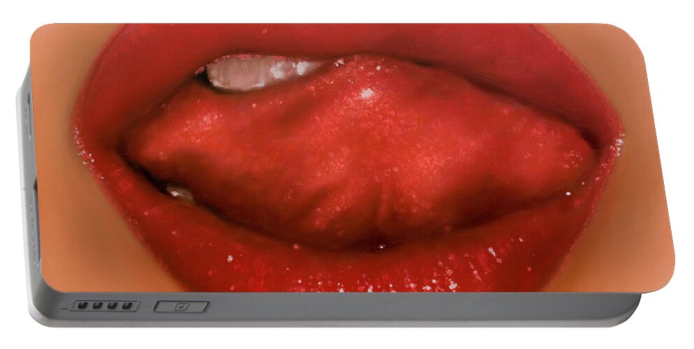 Erotic Portable Battery Charger featuring the painting Lips I by John Silver