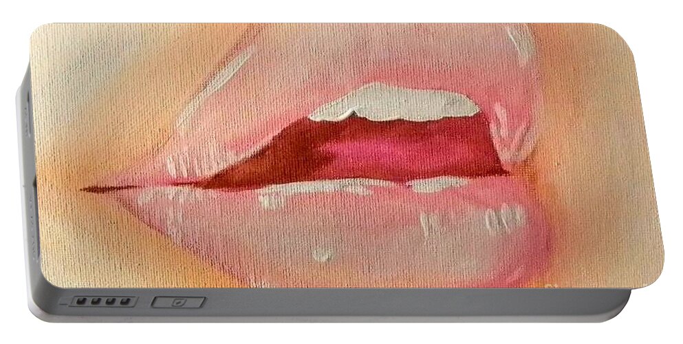 Marisela Mungia Portable Battery Charger featuring the painting Lips Soft by Marisela Mungia
