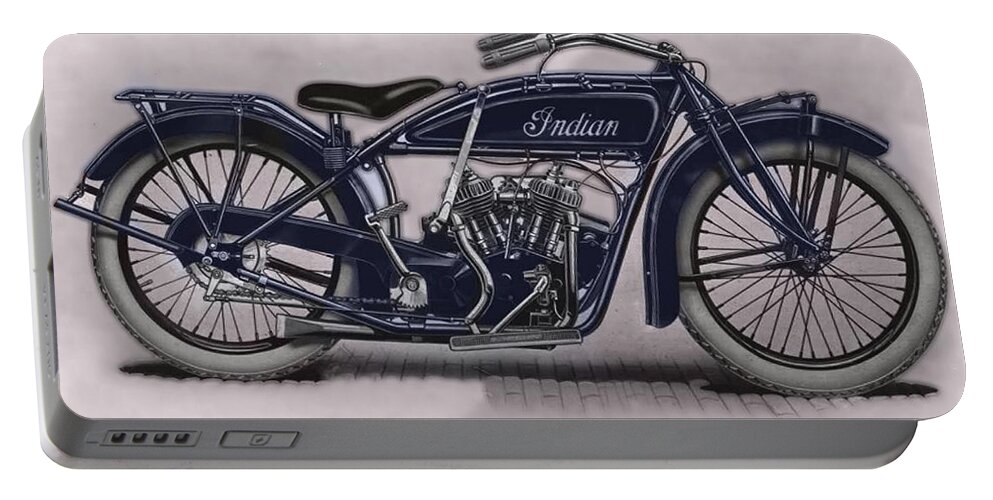 Motorcycle Portable Battery Charger featuring the digital art Little Blue Indian 2 by John Madison