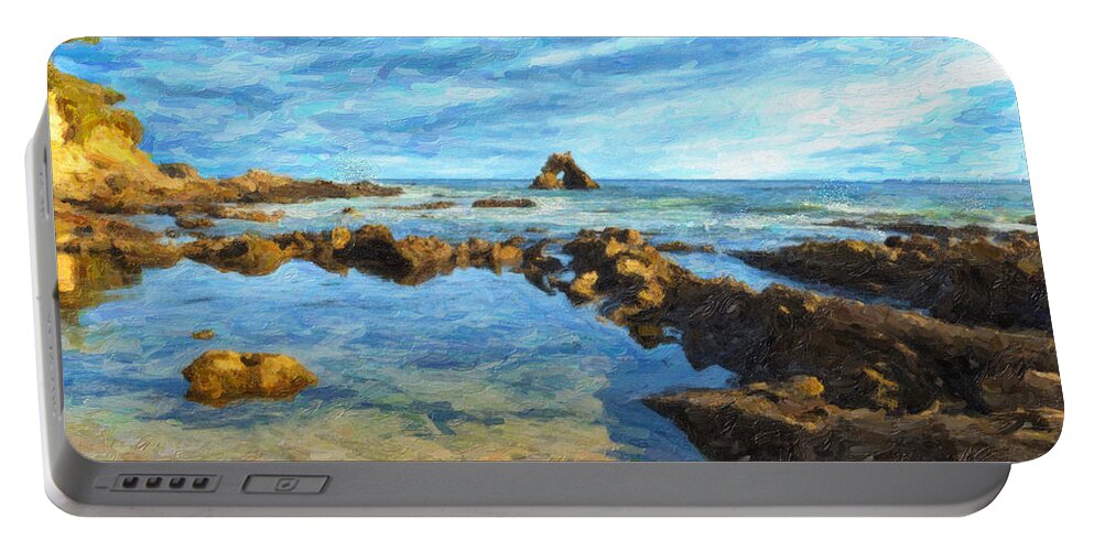 Corona Del Mar Portable Battery Charger featuring the painting Little Corona Beach by Angela Stanton