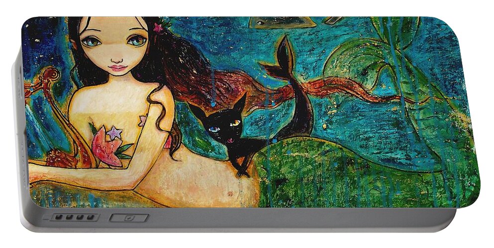 Mermaid Art Portable Battery Charger featuring the painting Little Mermaid by Shijun Munns