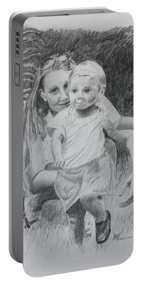 Mother Portable Battery Charger featuring the drawing Little Runaway by Daniel Reed