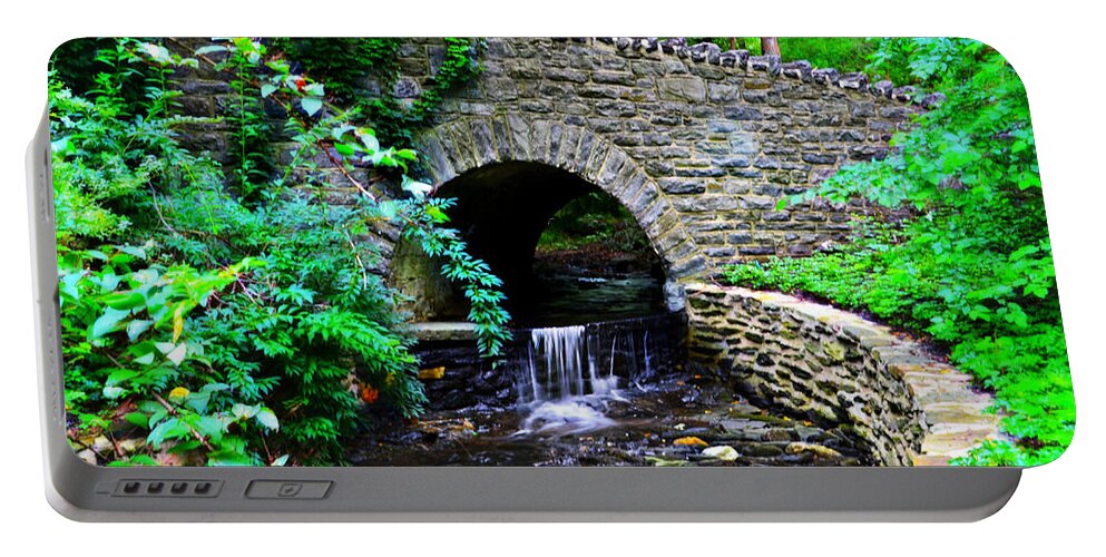 Little Portable Battery Charger featuring the photograph Little Stone Bridge and Waterfall by Bill Cannon
