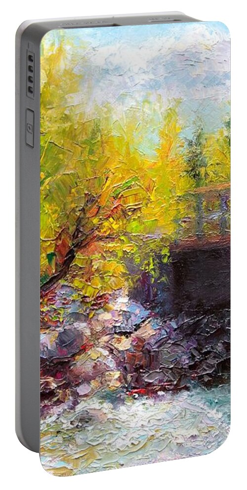 Impressionism Portable Battery Charger featuring the painting Living Water - bridge over Little Su River by Talya Johnson