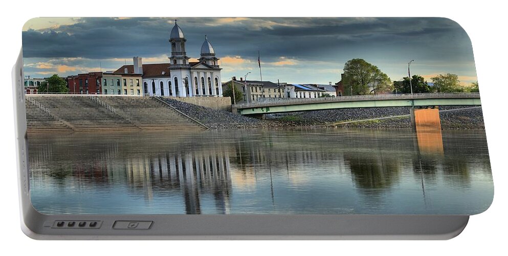 Lock Haven Court House Portable Battery Charger featuring the photograph Lock Haven Clock Tower Reflections by Adam Jewell