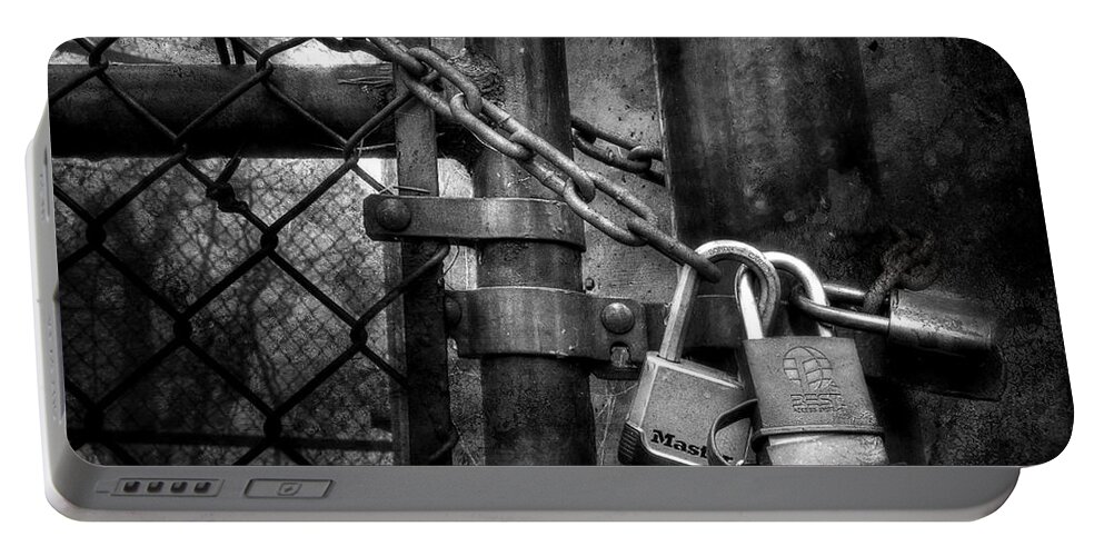Chain Portable Battery Charger featuring the photograph Locks Locking Locks by Michael Eingle