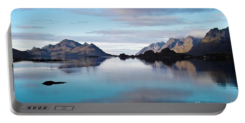 Seascape Portable Battery Charger featuring the photograph Lofoten Islands water world by Heiko Koehrer-Wagner