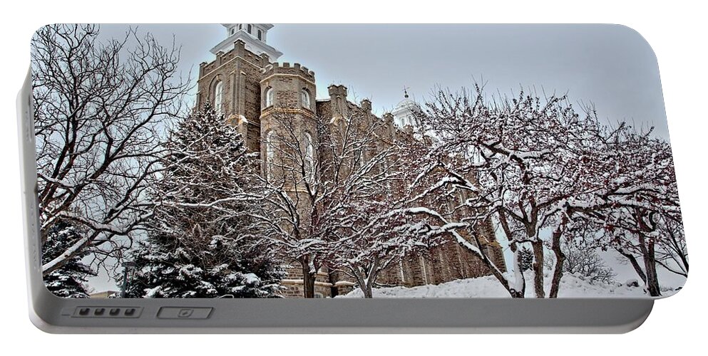 Logan Portable Battery Charger featuring the photograph Logan Temple Winter by David Andersen