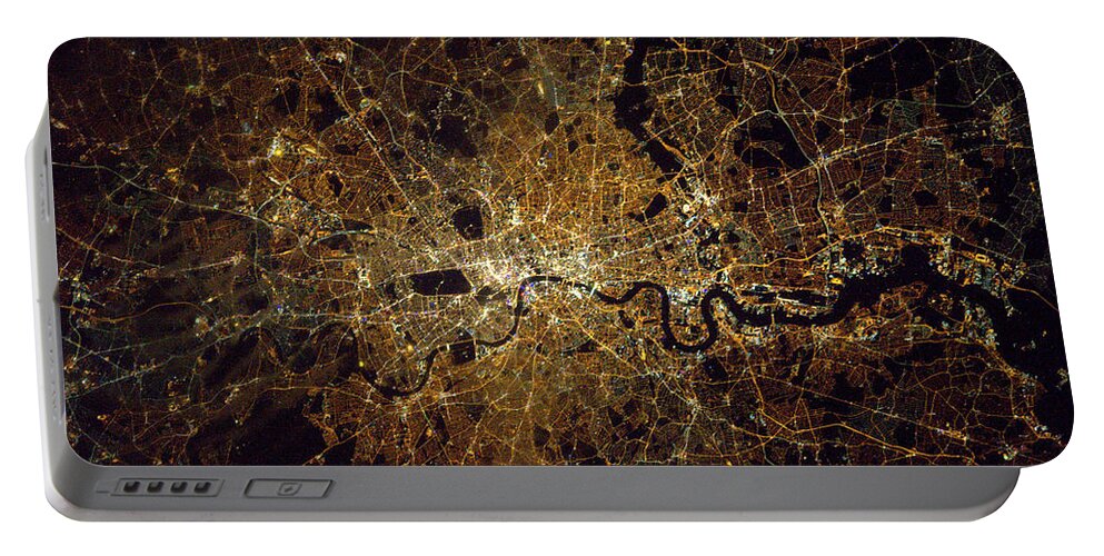 Satellite Image Portable Battery Charger featuring the photograph London At Night, Satellite Image by Science Source