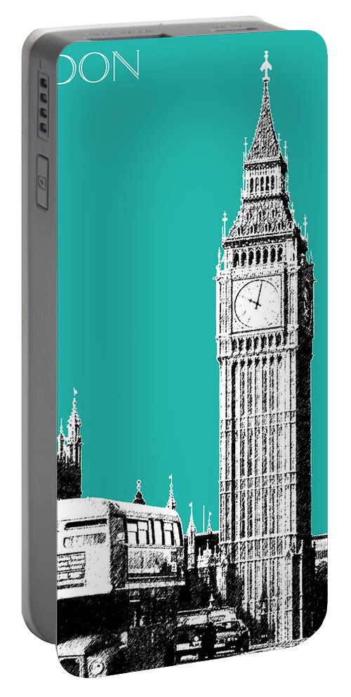 Architecture Portable Battery Charger featuring the digital art London Skyline Big Ben - Teal by DB Artist