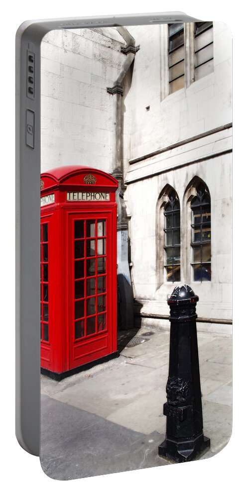 London Telephone Portable Battery Charger featuring the photograph London Telephone Box by Sharon Popek