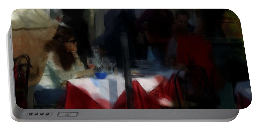 Diner Portable Battery Charger featuring the digital art Lone Diner by Ron Harpham