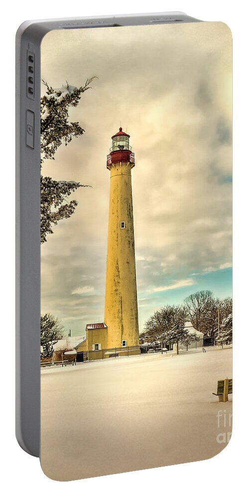 Cape Portable Battery Charger featuring the photograph Lonely Bench at Cape May Light by Nick Zelinsky Jr