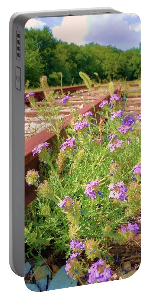 Railroad Portable Battery Charger featuring the photograph Lonesome Railroad #1 by Robert ONeil