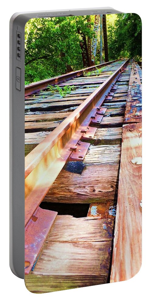 Railroad Portable Battery Charger featuring the photograph Lonesome Railroad #7 by Robert ONeil