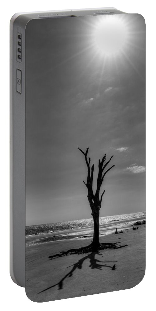 Jekyll Island Portable Battery Charger featuring the photograph Long Shadow on Jekyll Island in Black and White by Greg and Chrystal Mimbs