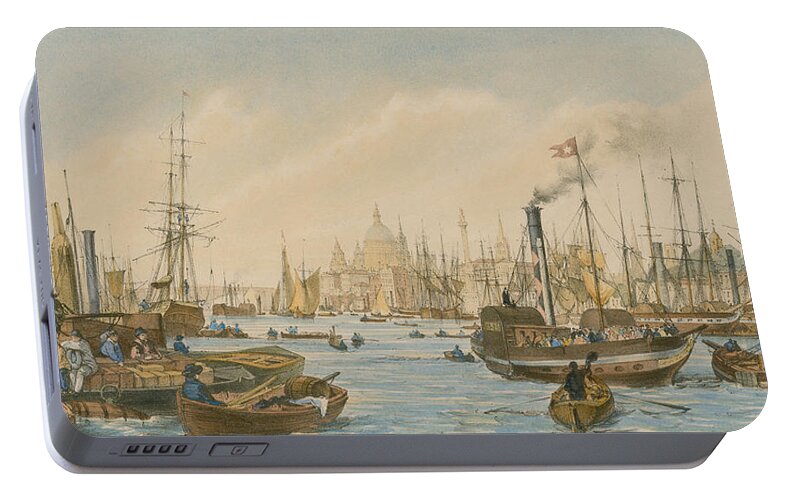 William Parrot Portable Battery Charger featuring the painting Looking towards London Bridge by William Parrot