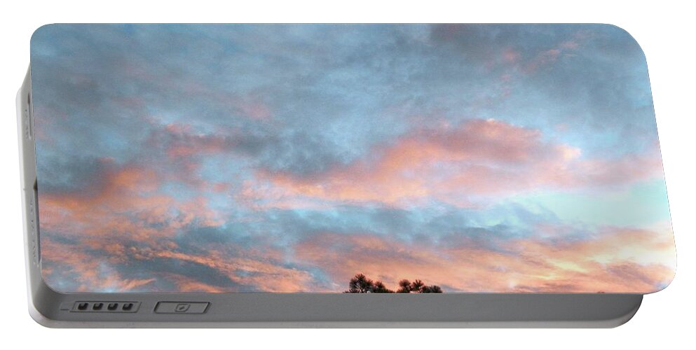 Not! Fluffy Pink And White Morning Clouds Against Blue Sky In The Early Morning Down In Sunny Portable Battery Charger featuring the photograph Looks Like and Oil Painted Sky by Belinda Lee