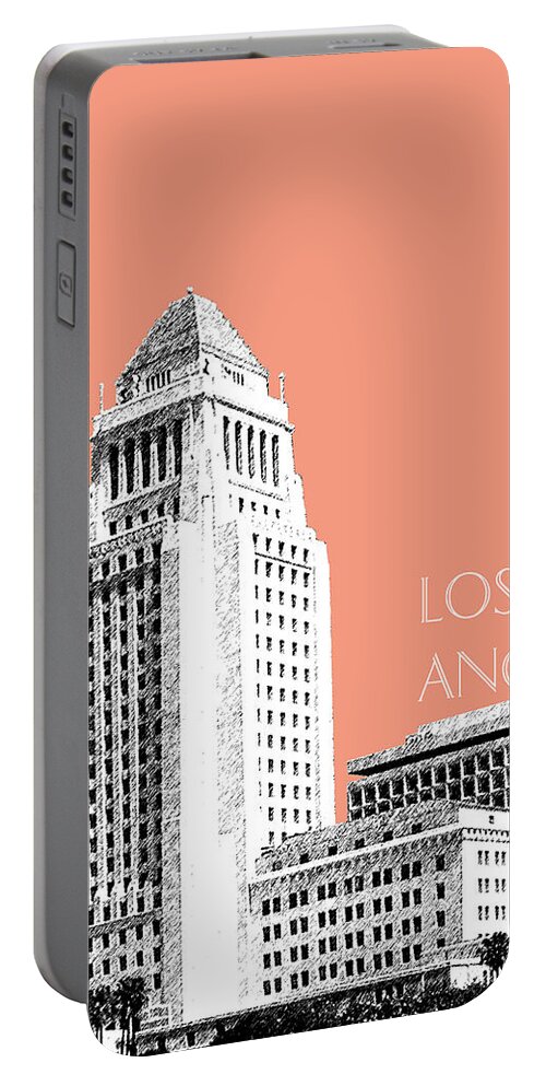Architecture Portable Battery Charger featuring the digital art Los Angeles Skyline City Hall - Salmon by DB Artist