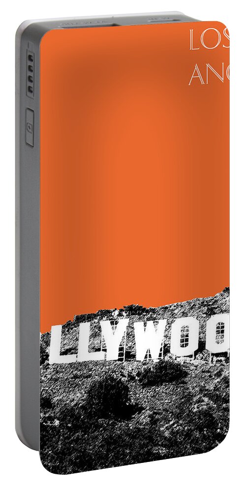 Architecture Portable Battery Charger featuring the digital art Los Angeles Skyline Hollywood - Coral by DB Artist