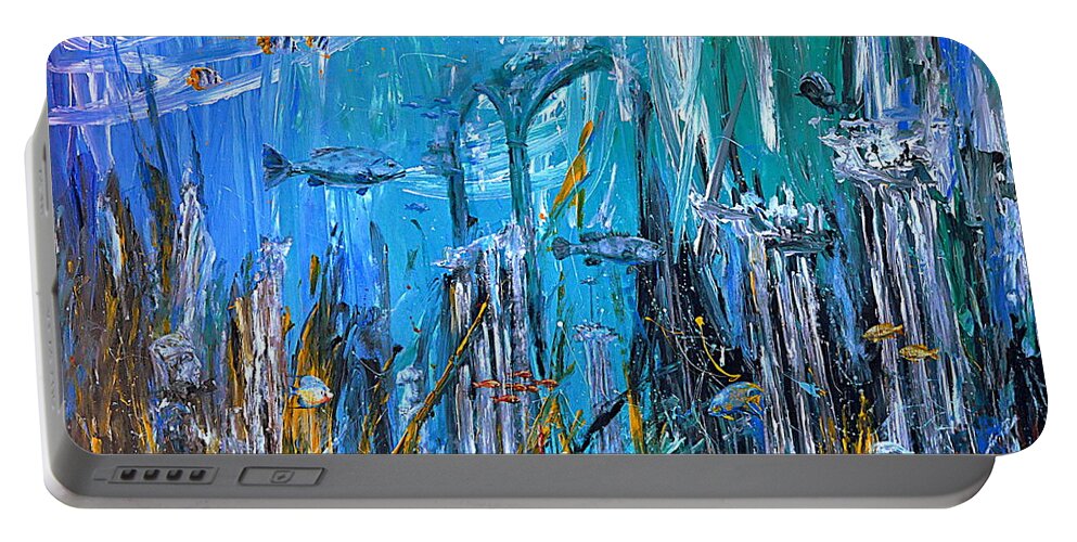 Seascape Portable Battery Charger featuring the painting Lost city by Arturas Slapsys