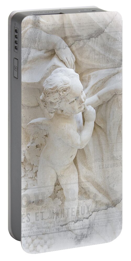 Cherub Portable Battery Charger featuring the photograph Louvre Cherub with Woman by Evie Carrier