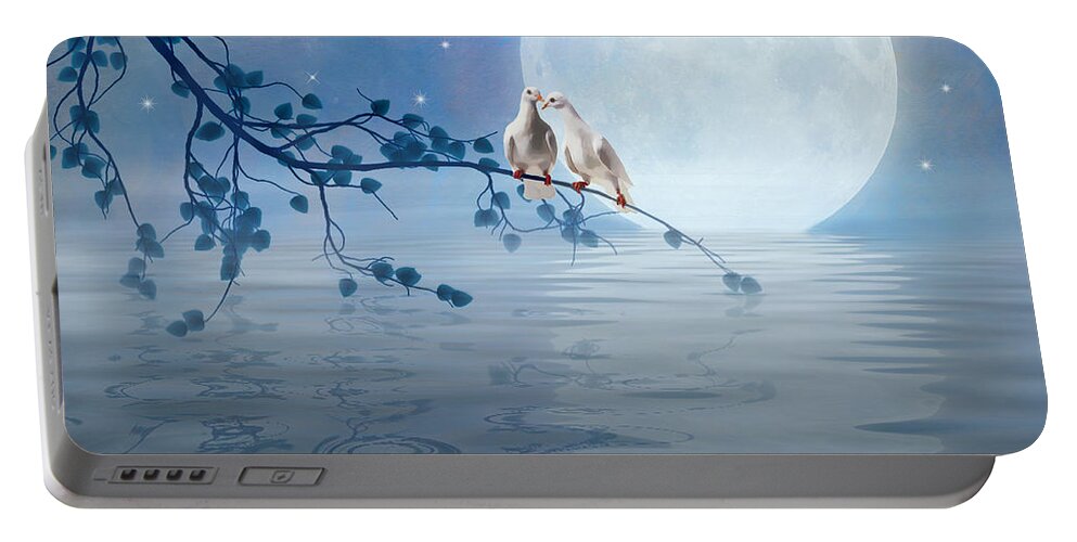 Animals Portable Battery Charger featuring the digital art Love Birds by the Light of the Moon by Nina Bradica