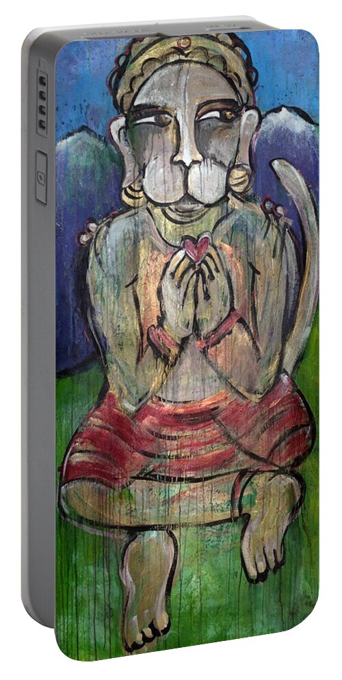Hanuman Portable Battery Charger featuring the painting Love For Hanuman by Laurie Maves ART