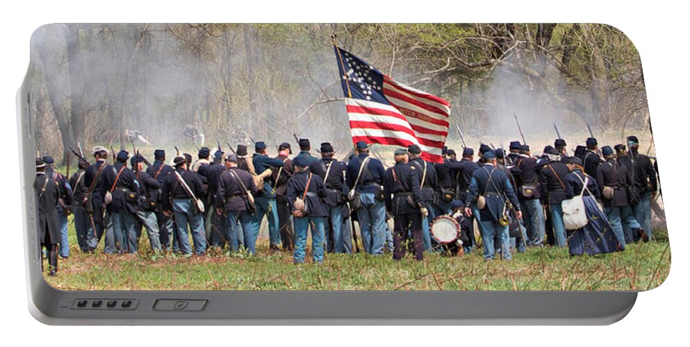Civil War Reenactment Portable Battery Charger featuring the photograph Lovely Flag by Alice Gipson