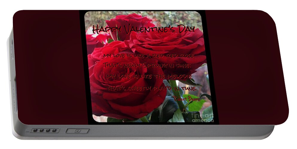 Red Roses Portable Battery Charger featuring the photograph Lover's Roses Valentine's Greeting 2 by Joan-Violet Stretch