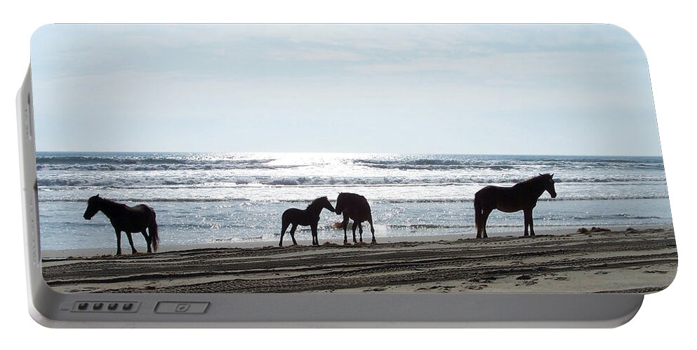 Wild Spanish Mustang Portable Battery Charger featuring the photograph Loving Moments on the Shoreline by Kim Galluzzo Wozniak