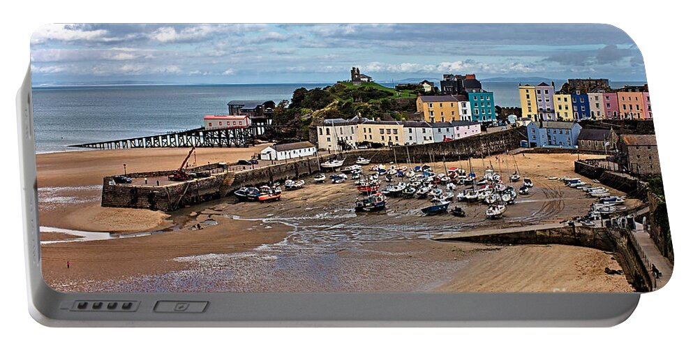Tenby Portable Battery Charger featuring the photograph Low Tide in Tenby Harbour by Jeremy Hayden