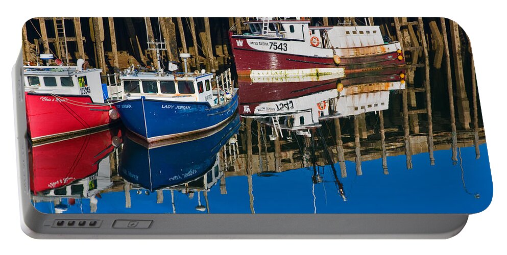 Nova Scotia Portable Battery Charger featuring the photograph Boats and Reflections at Low Tide on Digby Bay Nova Scotia by Ginger Wakem