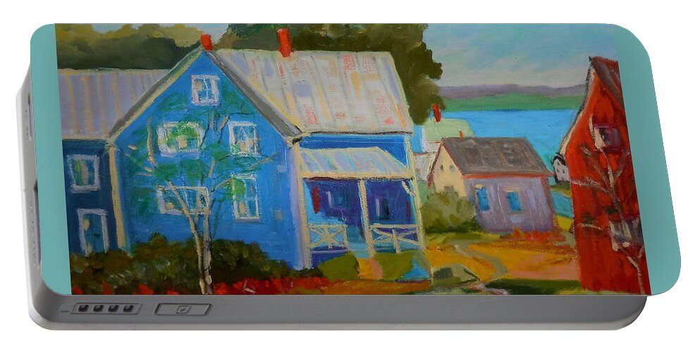 Landscape Portable Battery Charger featuring the painting Lubec Village by Francine Frank