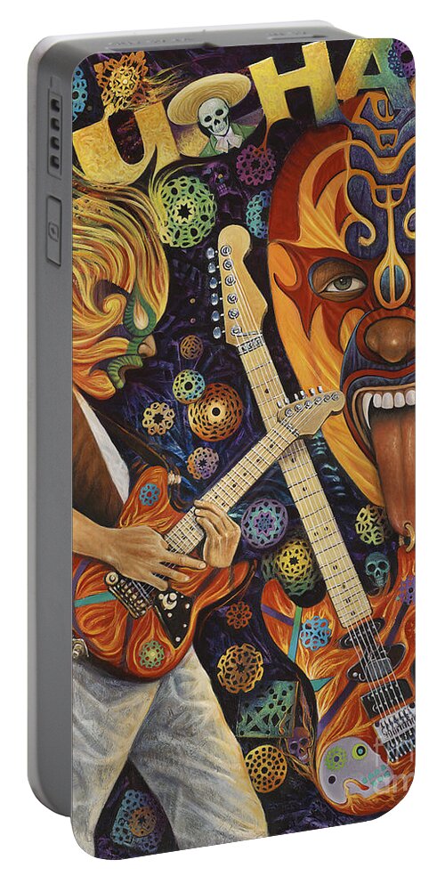 Lucha Portable Battery Charger featuring the painting Lucha Rock by Ricardo Chavez-Mendez