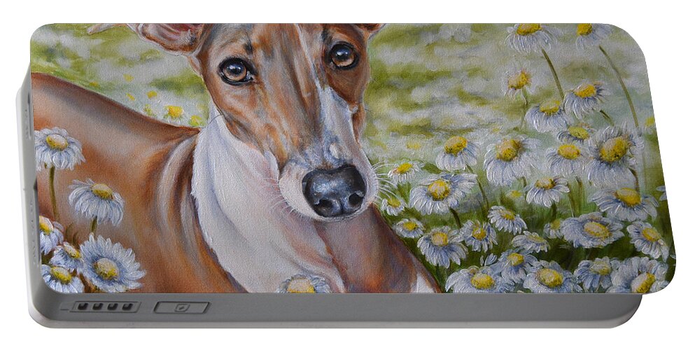 Italian Greyhound Portable Battery Charger featuring the painting Lucie by Lachri
