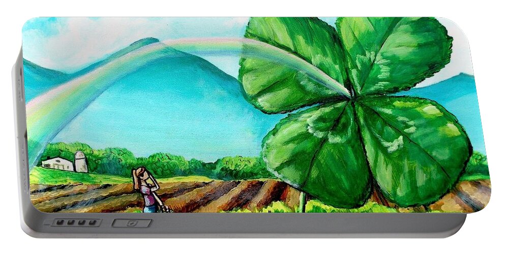 Shamrock Portable Battery Charger featuring the painting Luck of the Dale by Shana Rowe Jackson