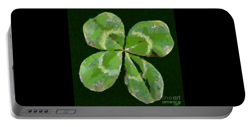 Lucky Portable Battery Charger featuring the painting Lucky Four Leaf Clover by Dragica Micki Fortuna
