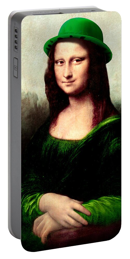 St Patrick's Day Portable Battery Charger featuring the painting Lucky Mona Lisa by Gravityx9 Designs