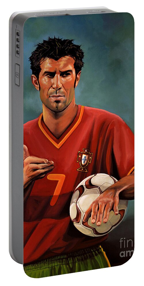 Luis Figo Portable Battery Charger featuring the painting Luis Figo by Paul Meijering