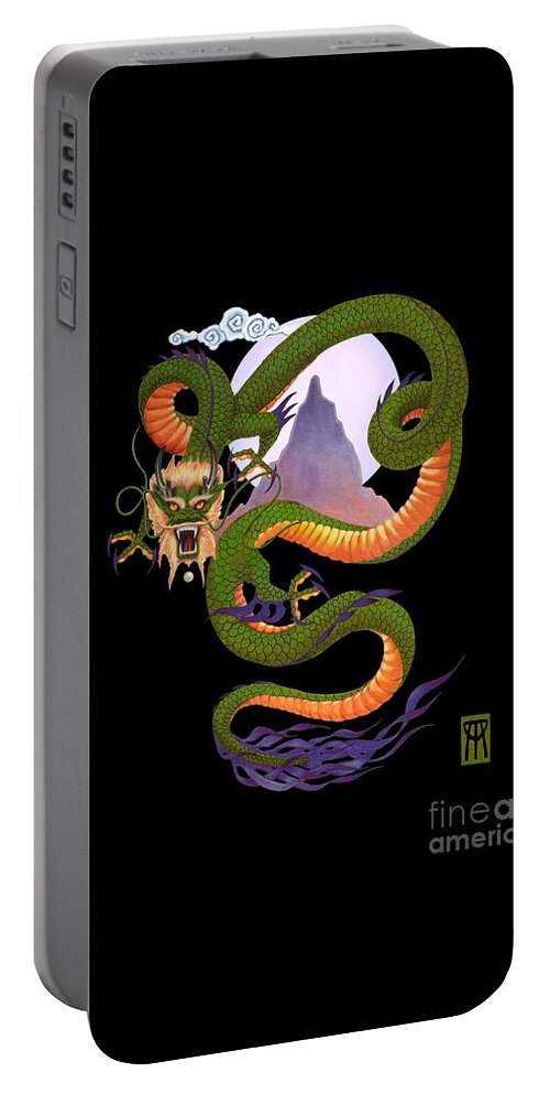 Dragon Portable Battery Charger featuring the digital art Lunar Chinese Dragon on Black by Melissa A Benson