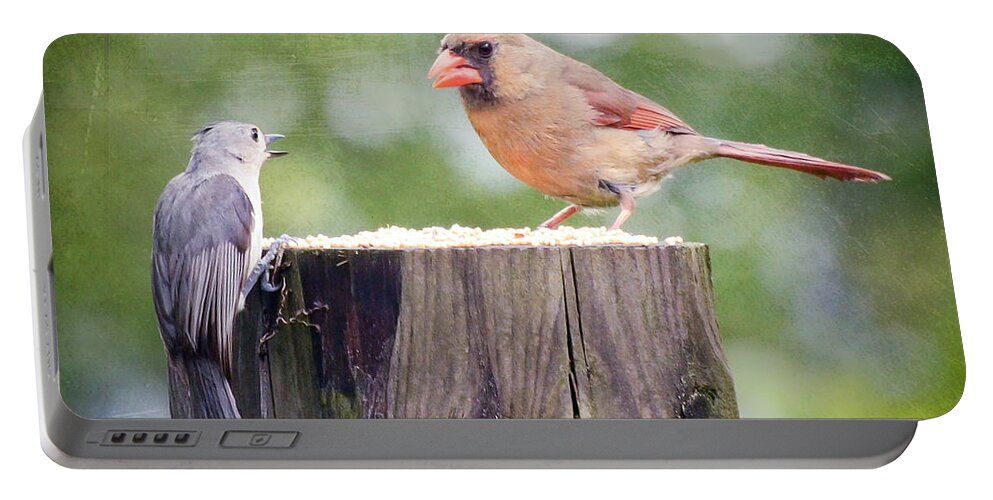 Bird Portable Battery Charger featuring the photograph Lunchtime Conversations by Kerri Farley