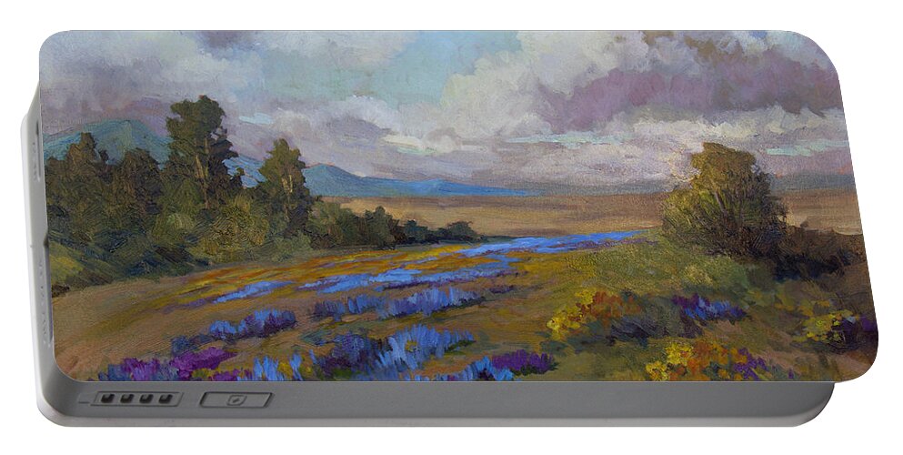 Lupines Portable Battery Charger featuring the painting Lupines and Desert Sunflowers by Diane McClary