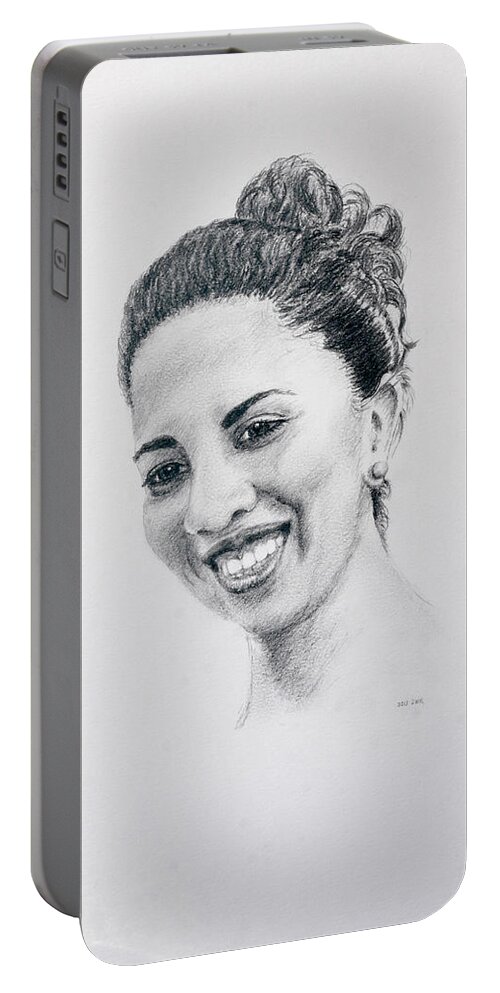 Portrait Portable Battery Charger featuring the drawing M by Daniel Reed