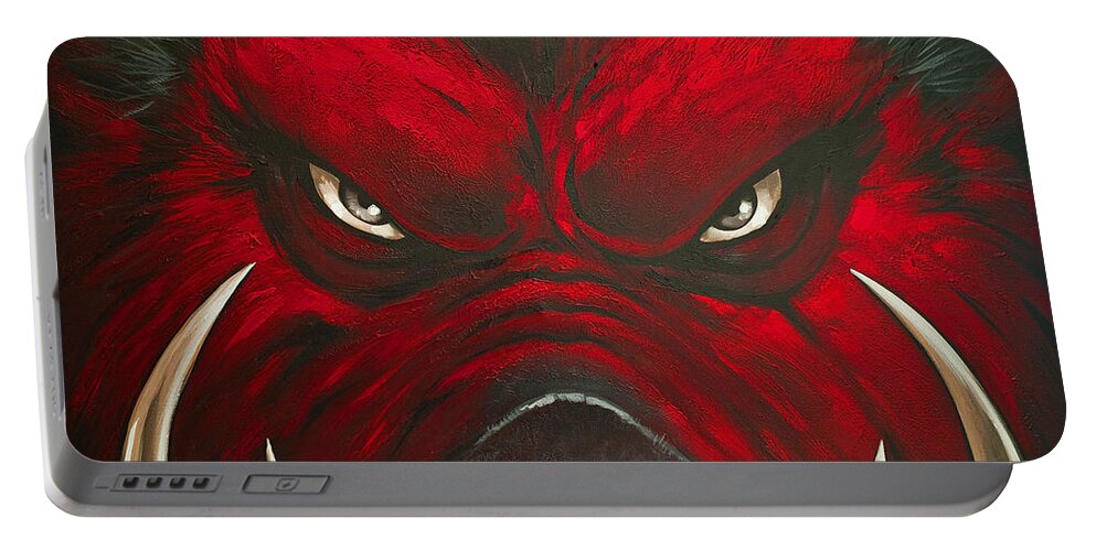 Hog Portable Battery Charger featuring the painting Mad Hog by Glenn Pollard