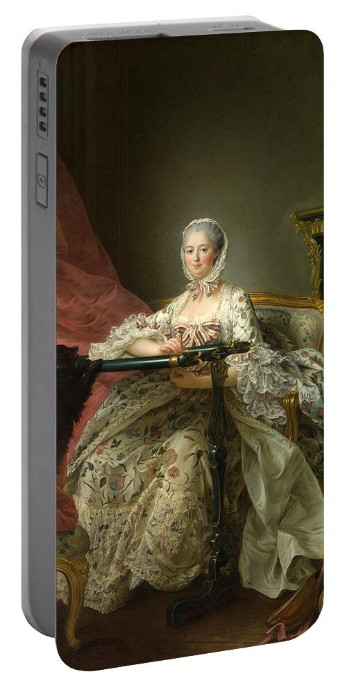 Francois-hubert Drouais Portable Battery Charger featuring the painting Madame de Pompadour at her Tambour Frame by Francois-Hubert Drouais