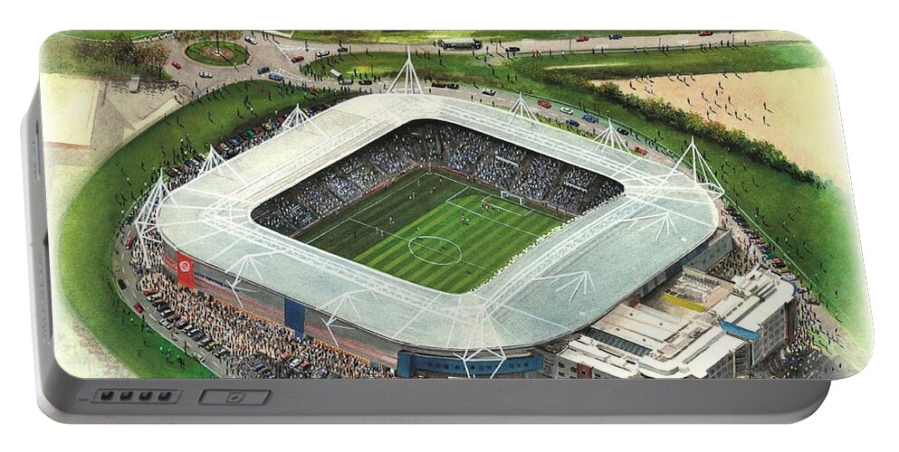 Art Portable Battery Charger featuring the painting Madejski Stadium - Reading by Kevin Fletcher