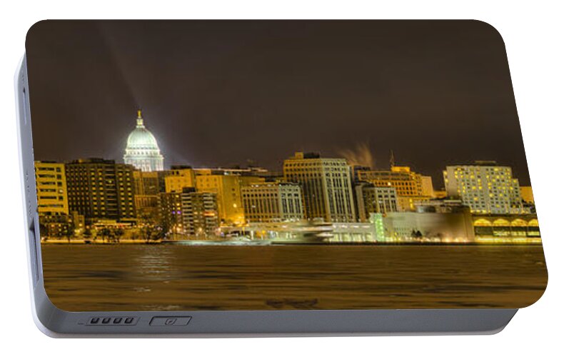Capitol Portable Battery Charger featuring the photograph Madison - Wisconsin City panorama - no fireworks by Steven Ralser