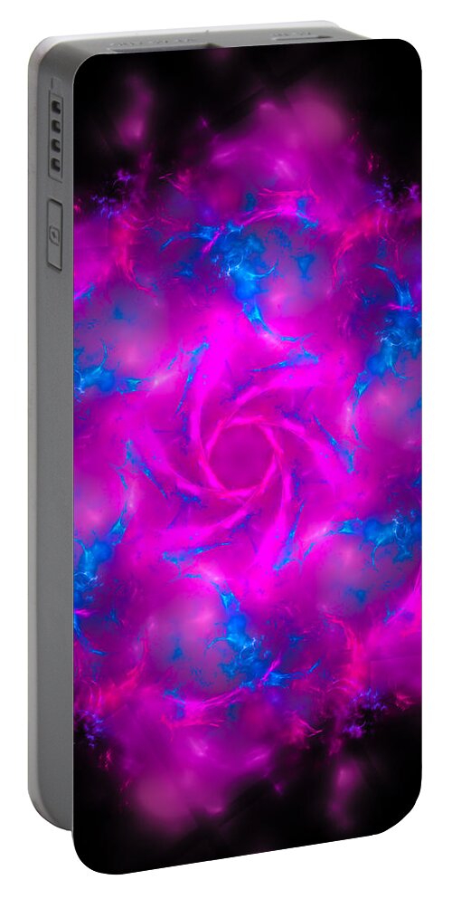 Magenta Portable Battery Charger featuring the digital art Magenta and blue abstract fractal art by Matthias Hauser